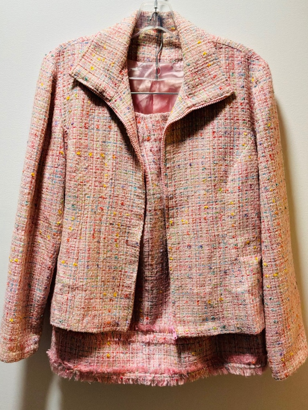 WD NY Pink Multicolour Tweed Skirt Suit Set Size 10